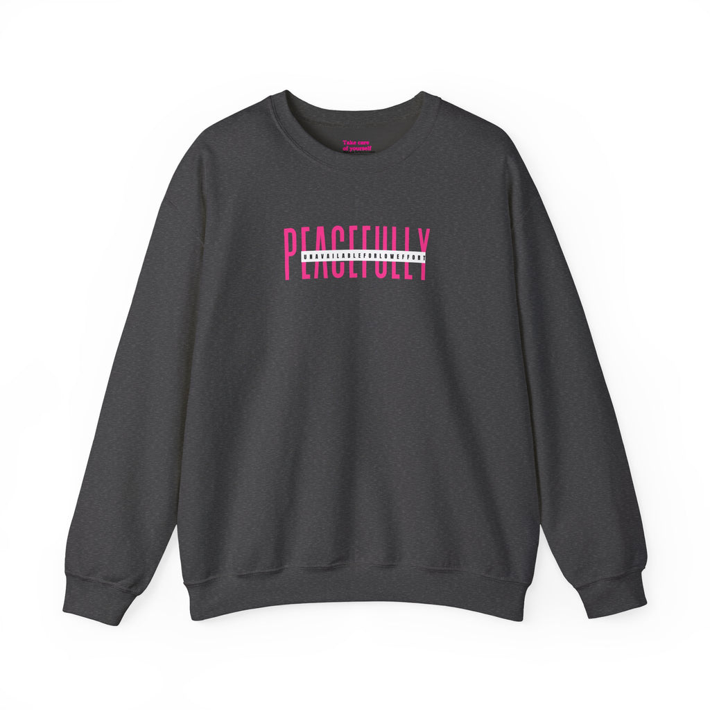 Peacefully crewneck sweatshirt | minimal pink text