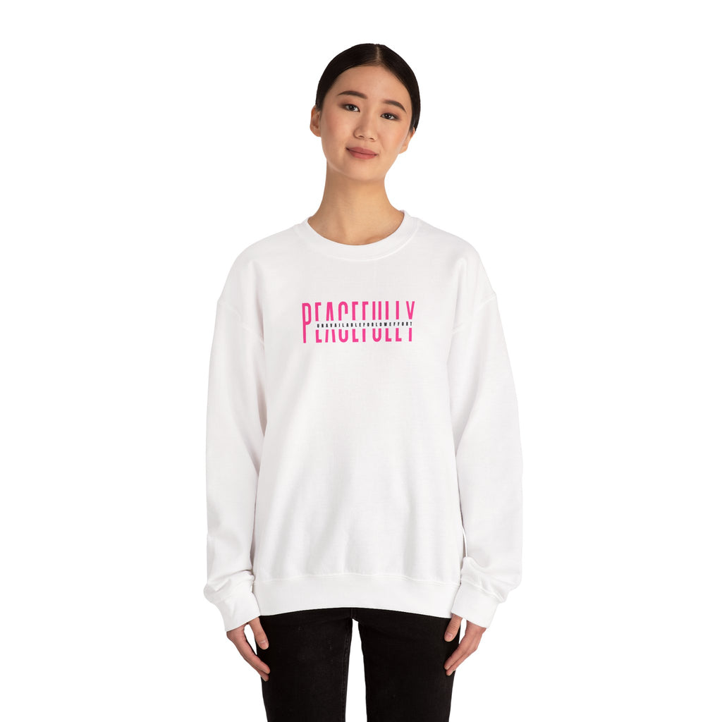 Peacefully crewneck sweatshirt | minimal pink text