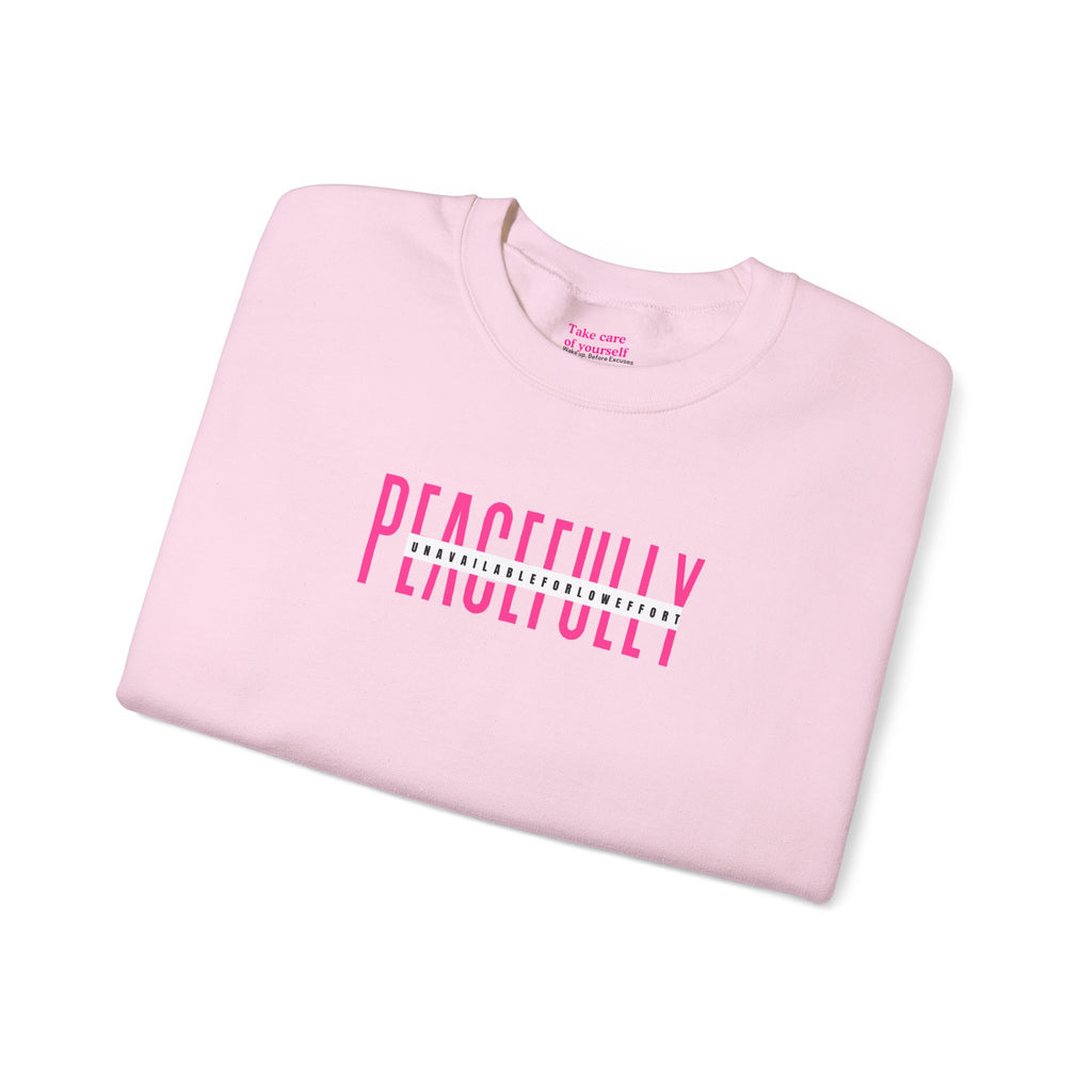 Peacefully crewneck sweatshirt | minimal pink text