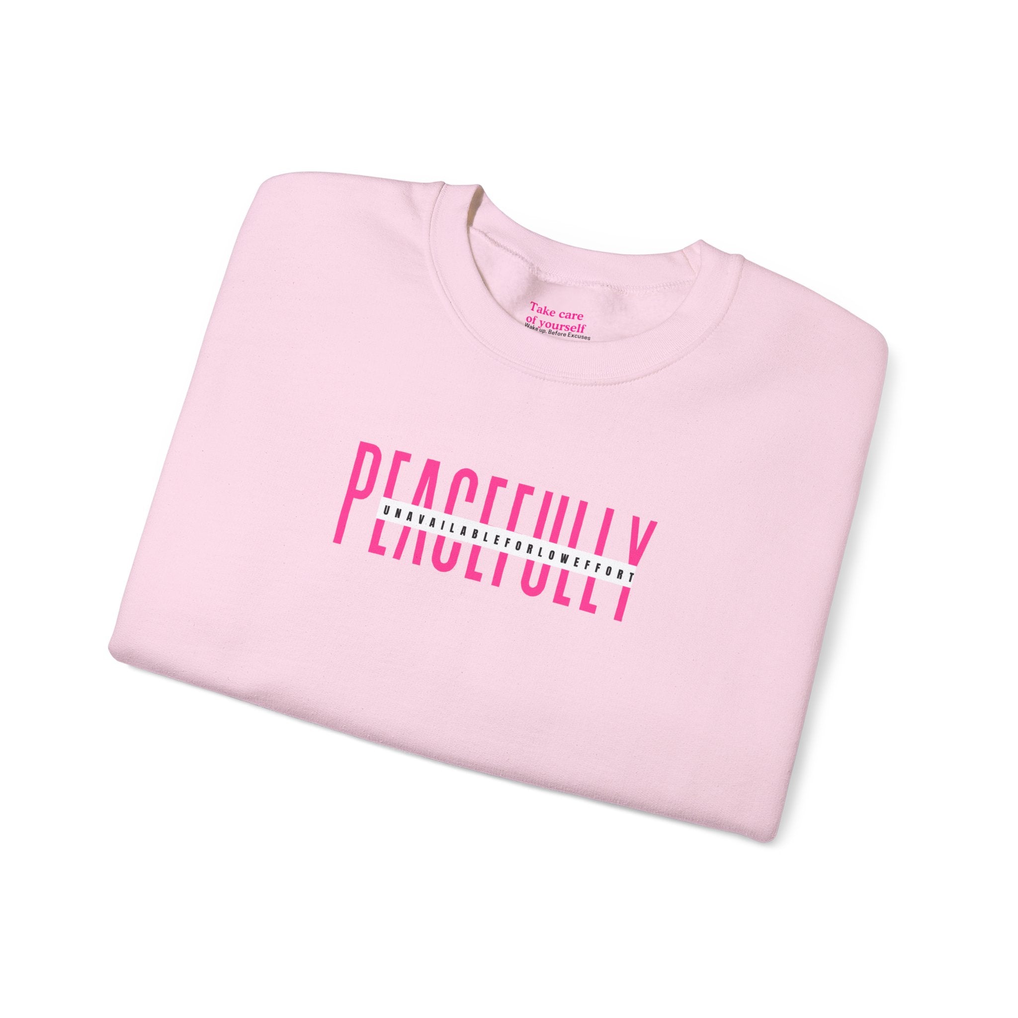 Peacefully crewneck sweatshirt | minimal pink text