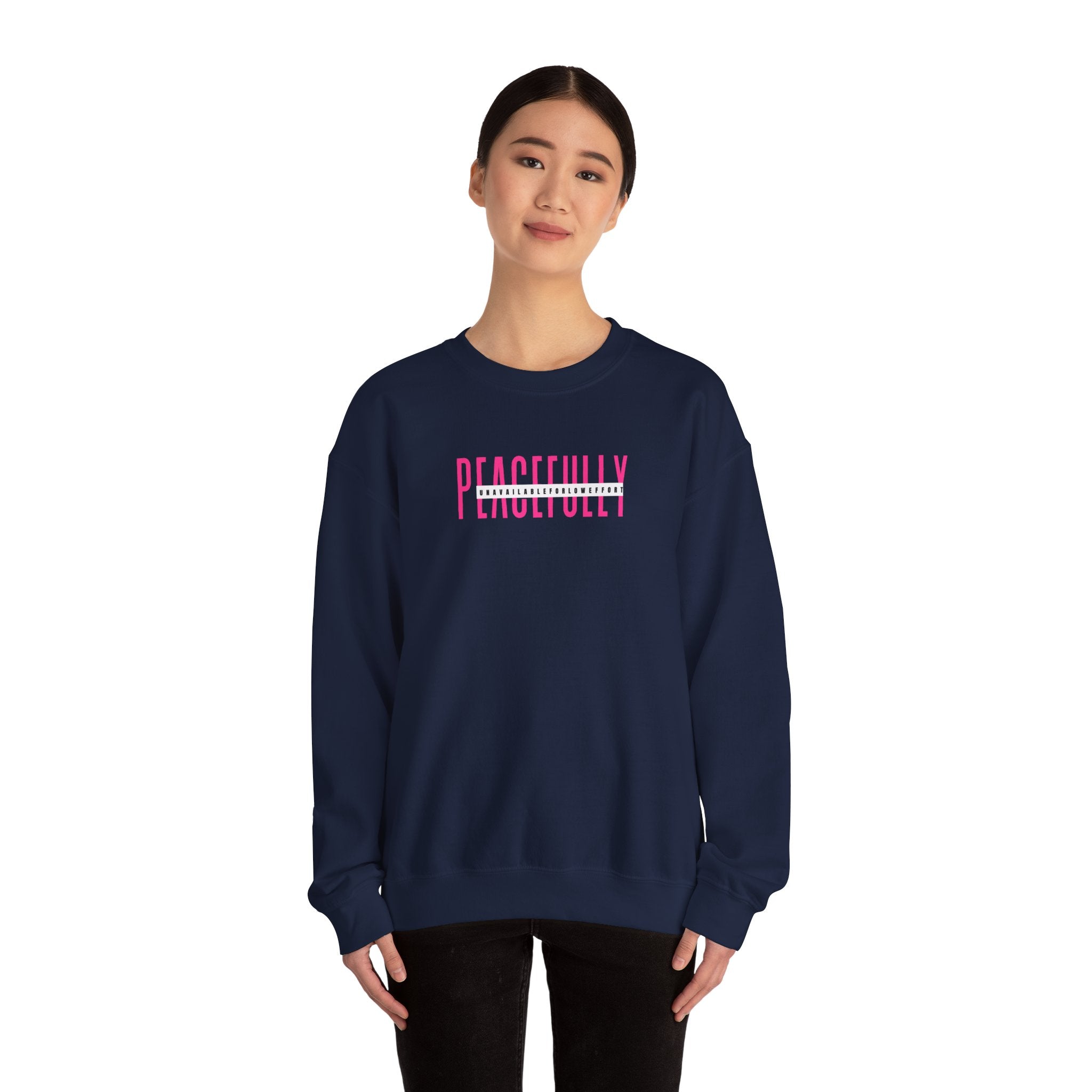 Peacefully crewneck sweatshirt | minimal pink text