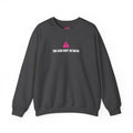This user don’t do 50/50 sweatshirt - Gray sweatshirt with a pink triangle and text on a white background