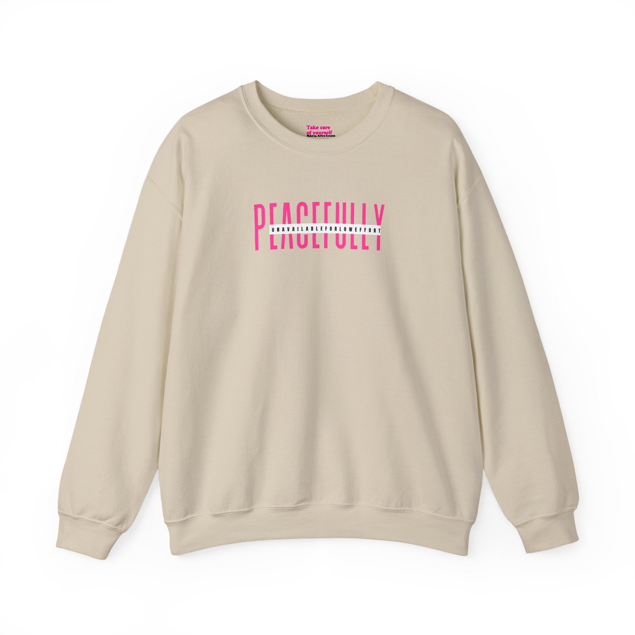 Peacefully crewneck sweatshirt | minimal pink text