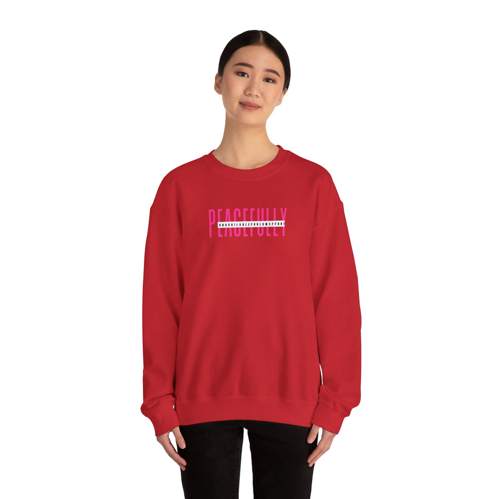 Peacefully crewneck sweatshirt | minimal pink text