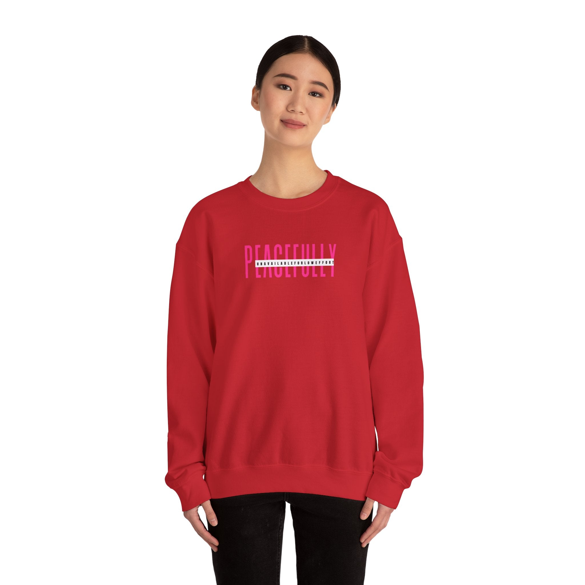 Peacefully crewneck sweatshirt | minimal pink text