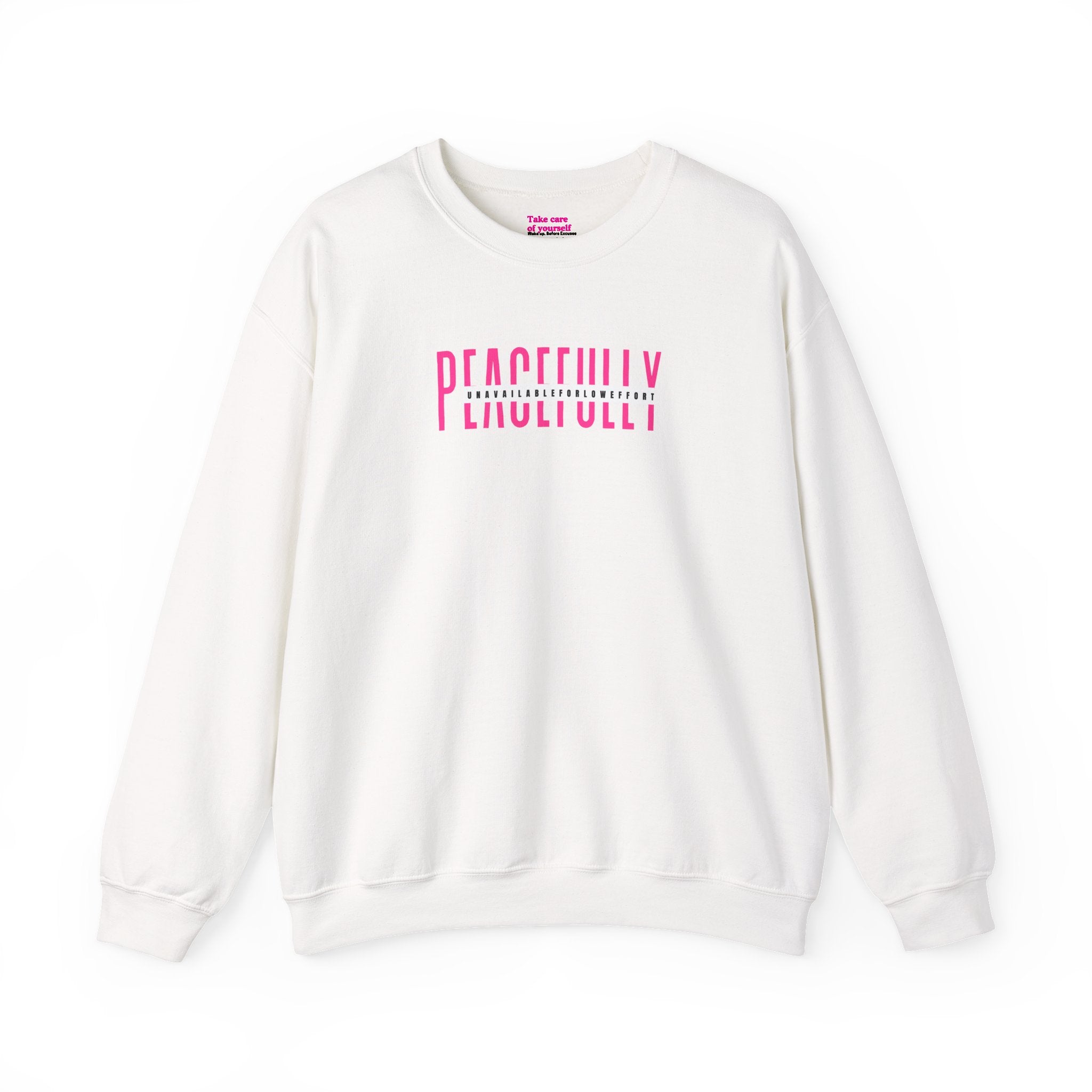 Peacefully crewneck sweatshirt | minimal pink text