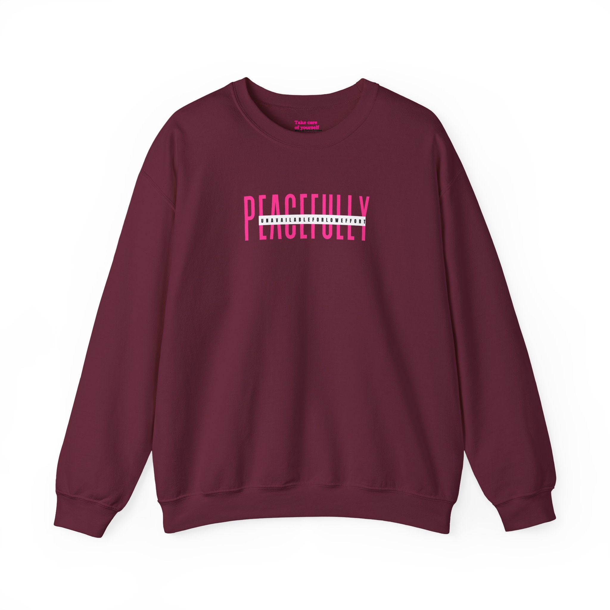 Peacefully crewneck sweatshirt | minimal pink text