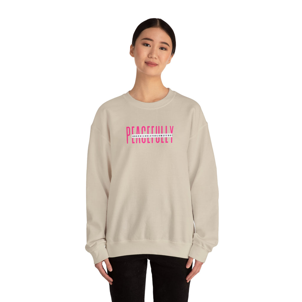 Peacefully crewneck sweatshirt | minimal pink text