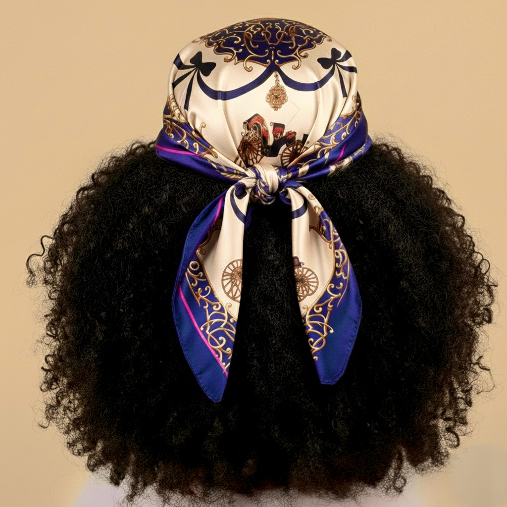 1pc Navy Aura Protector: Silky Satin Boho Headscarf