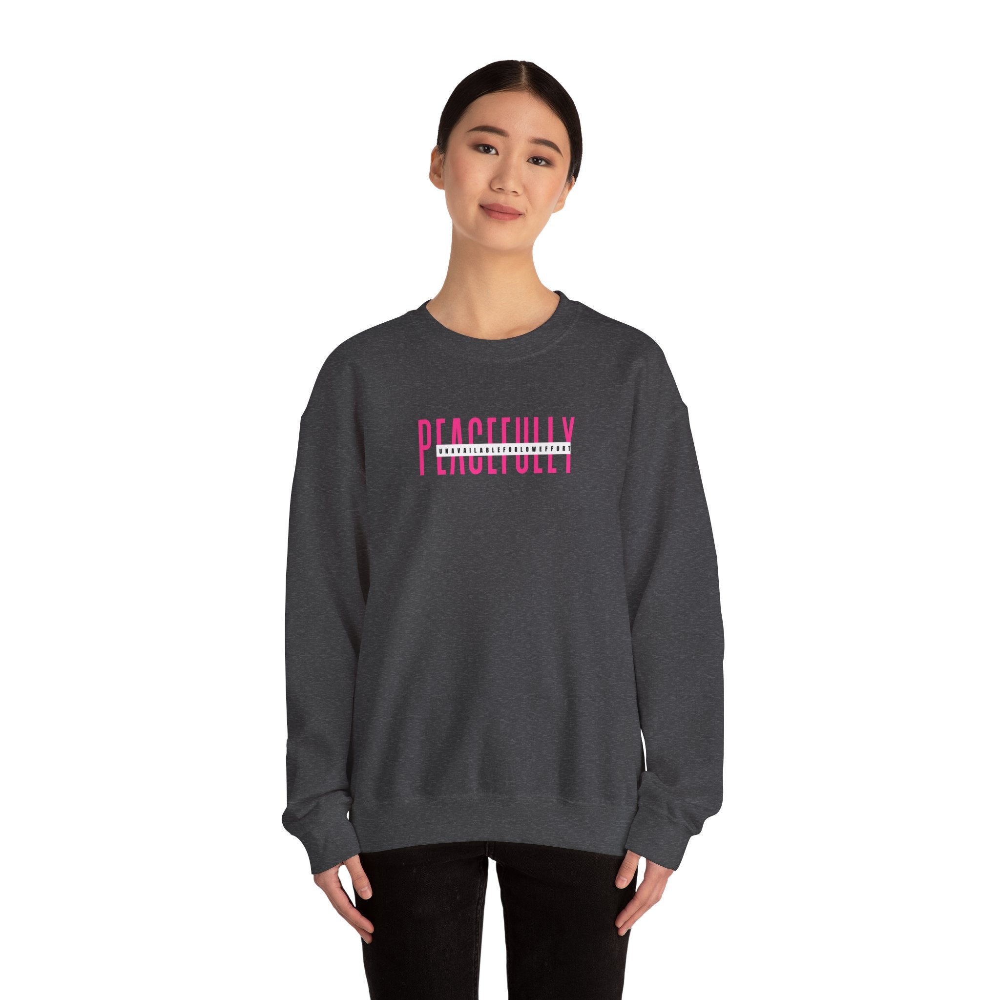 Peacefully crewneck sweatshirt | minimal pink text
