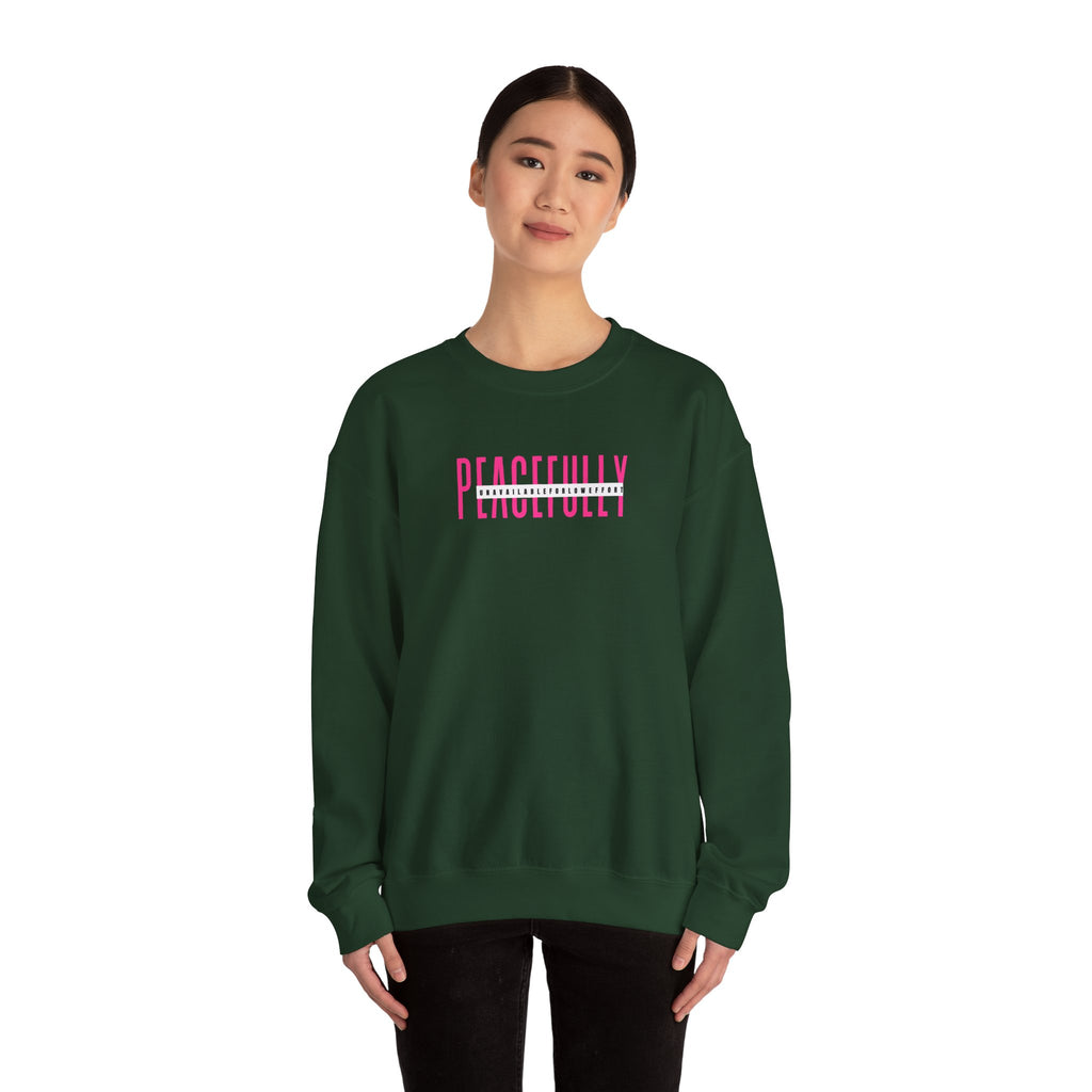 Peacefully crewneck sweatshirt | minimal pink text