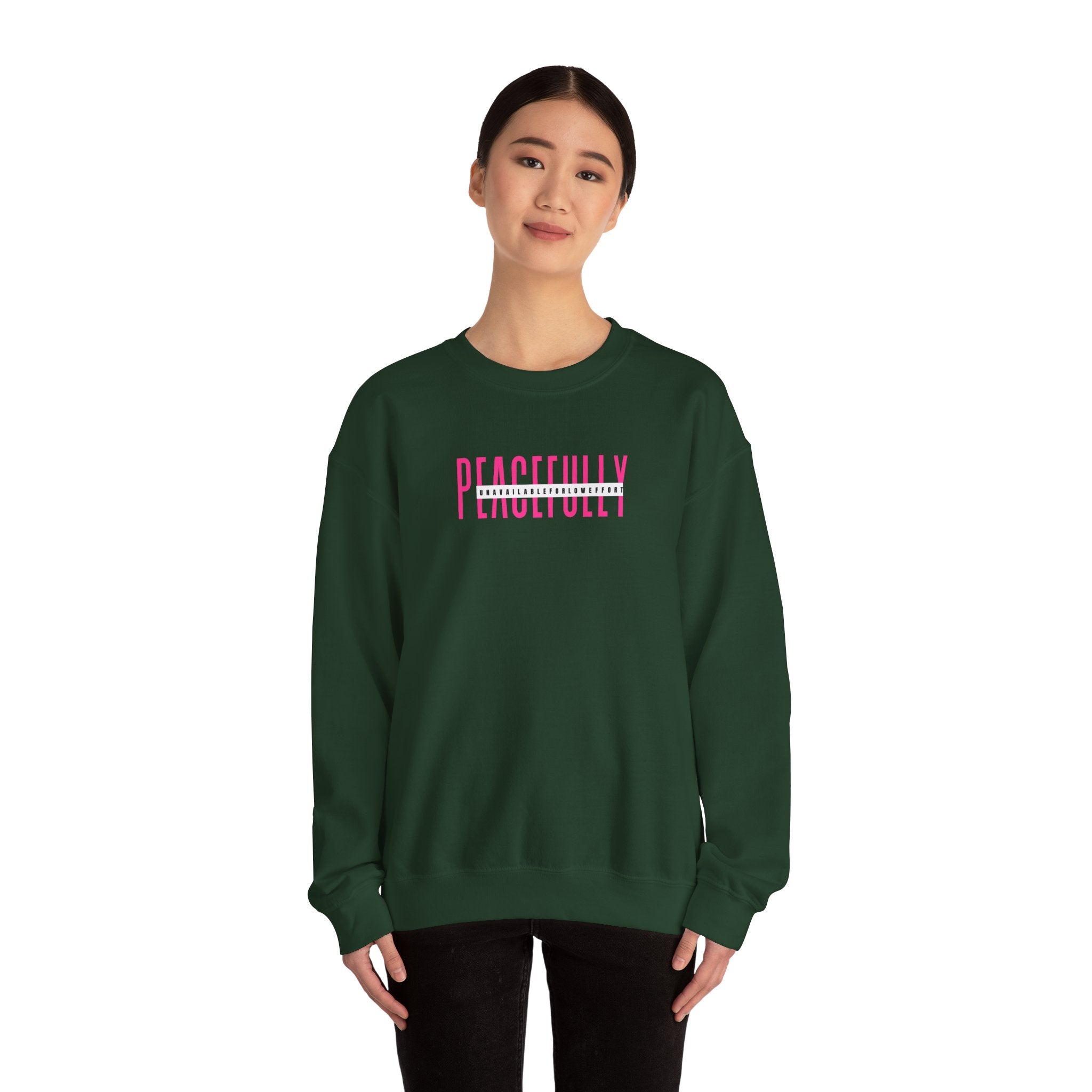 Peacefully crewneck sweatshirt | minimal pink text
