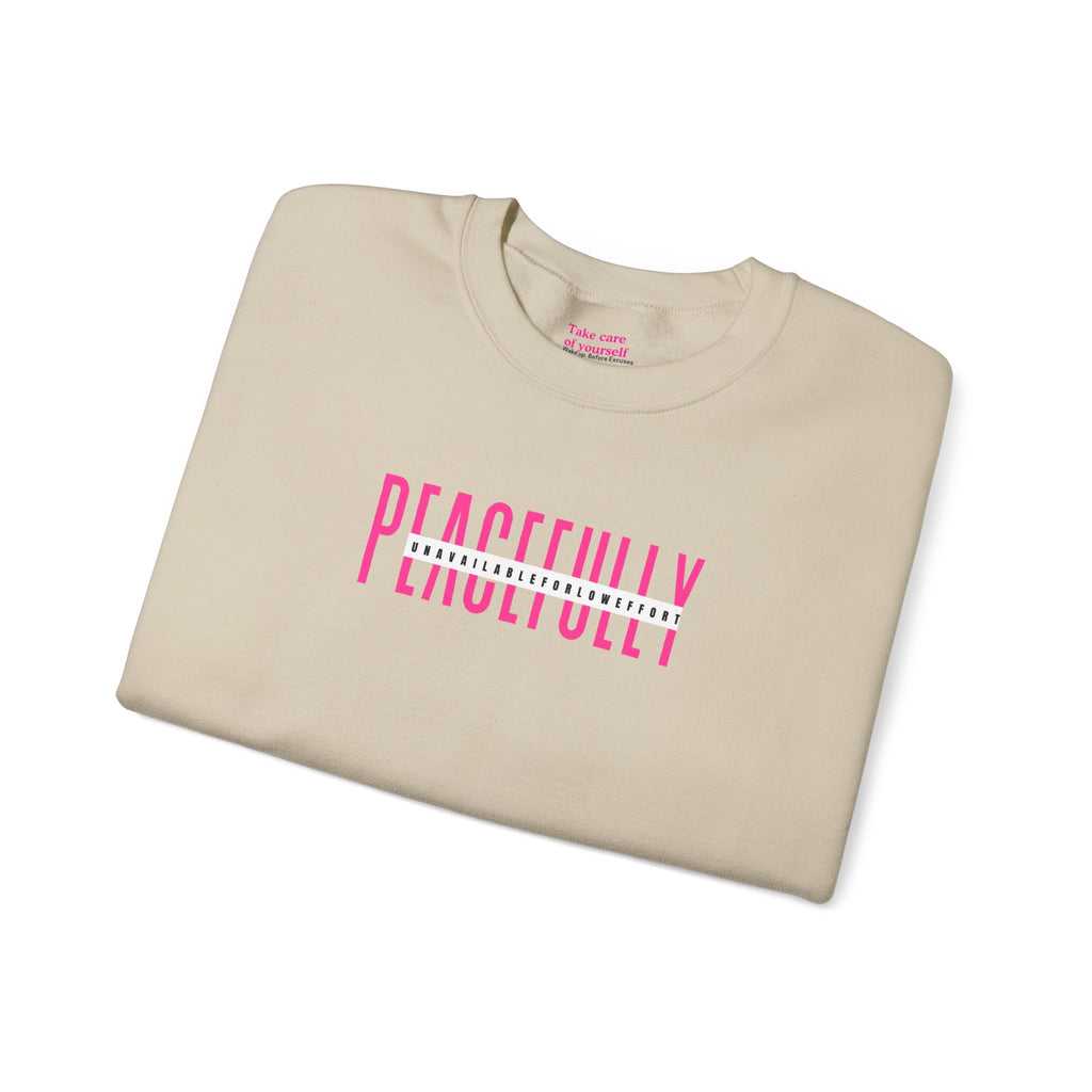 Peacefully crewneck sweatshirt | minimal pink text