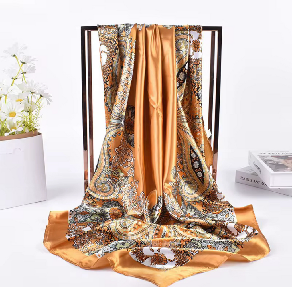 1pc Champagne Gold Paisley Silk Satin Paisley Boho Fashion Headscarf
