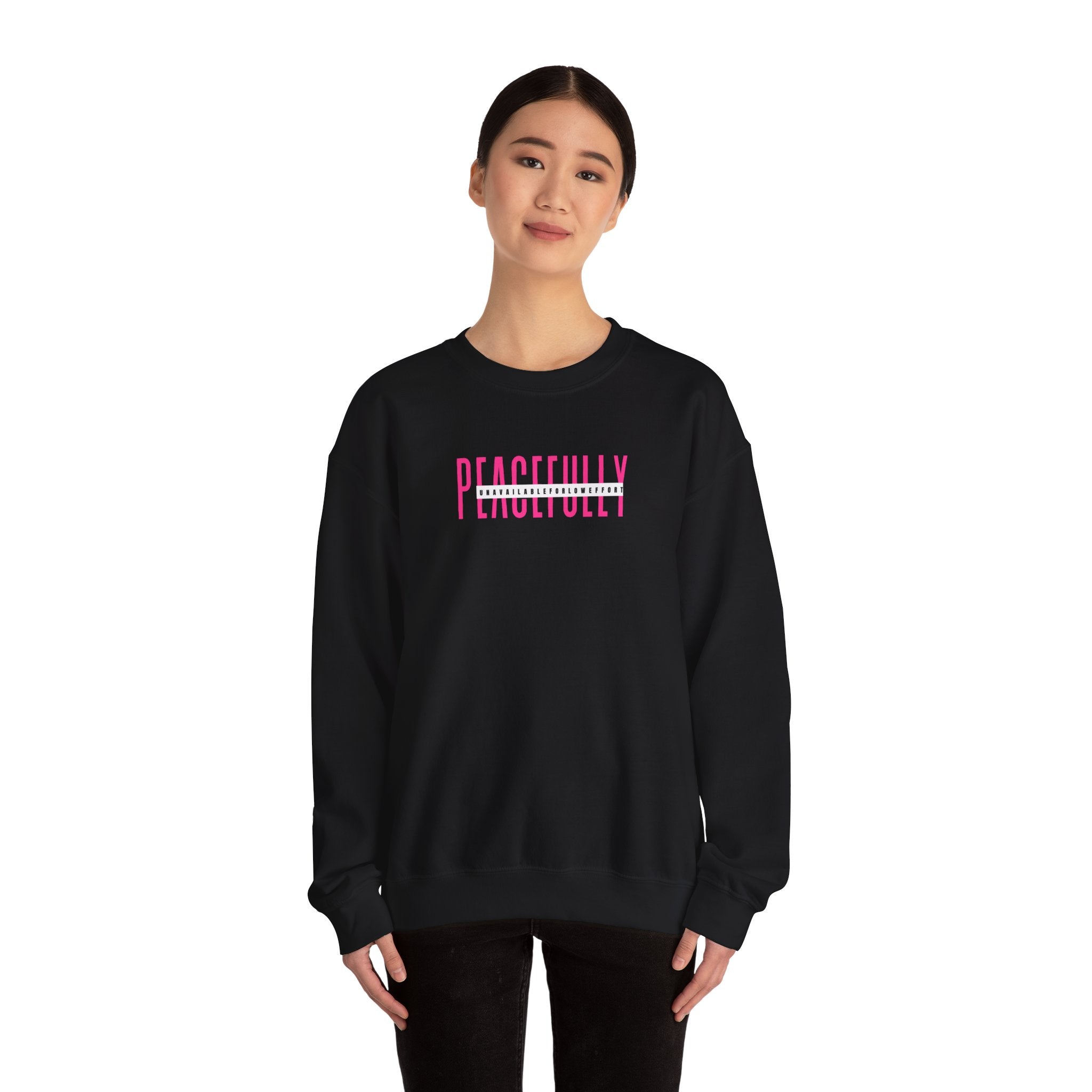 Peacefully crewneck sweatshirt | minimal pink text