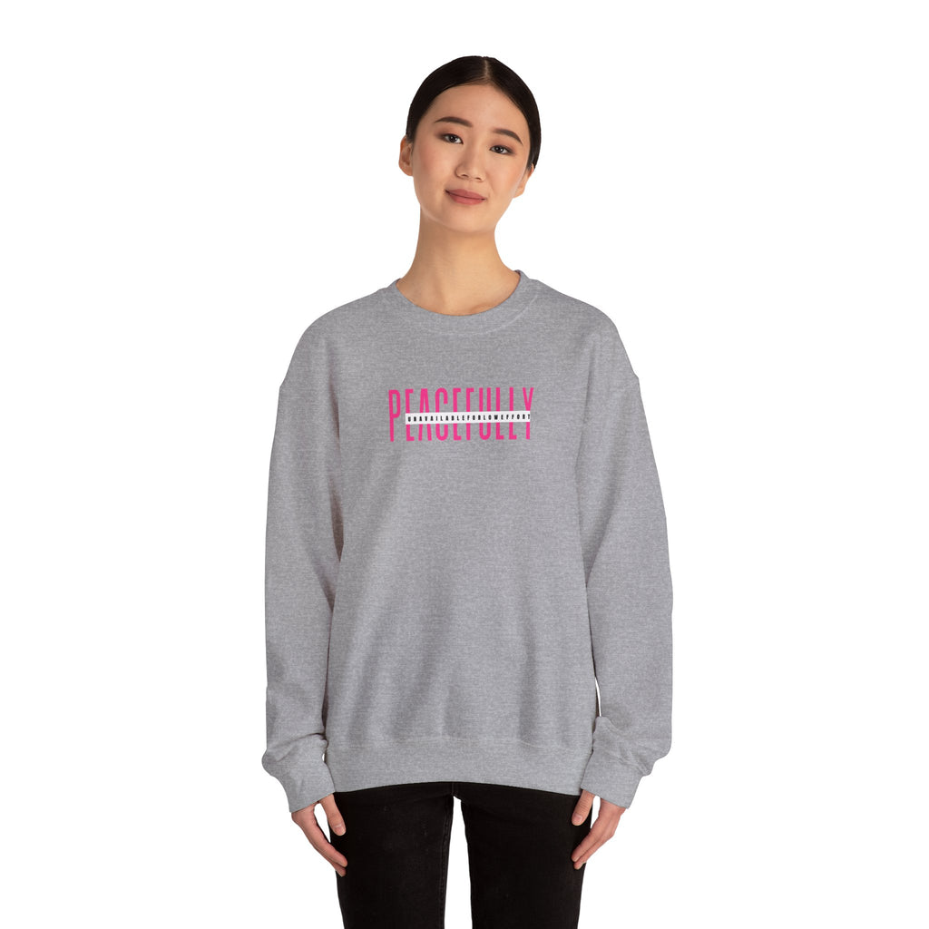 Peacefully crewneck sweatshirt | minimal pink text