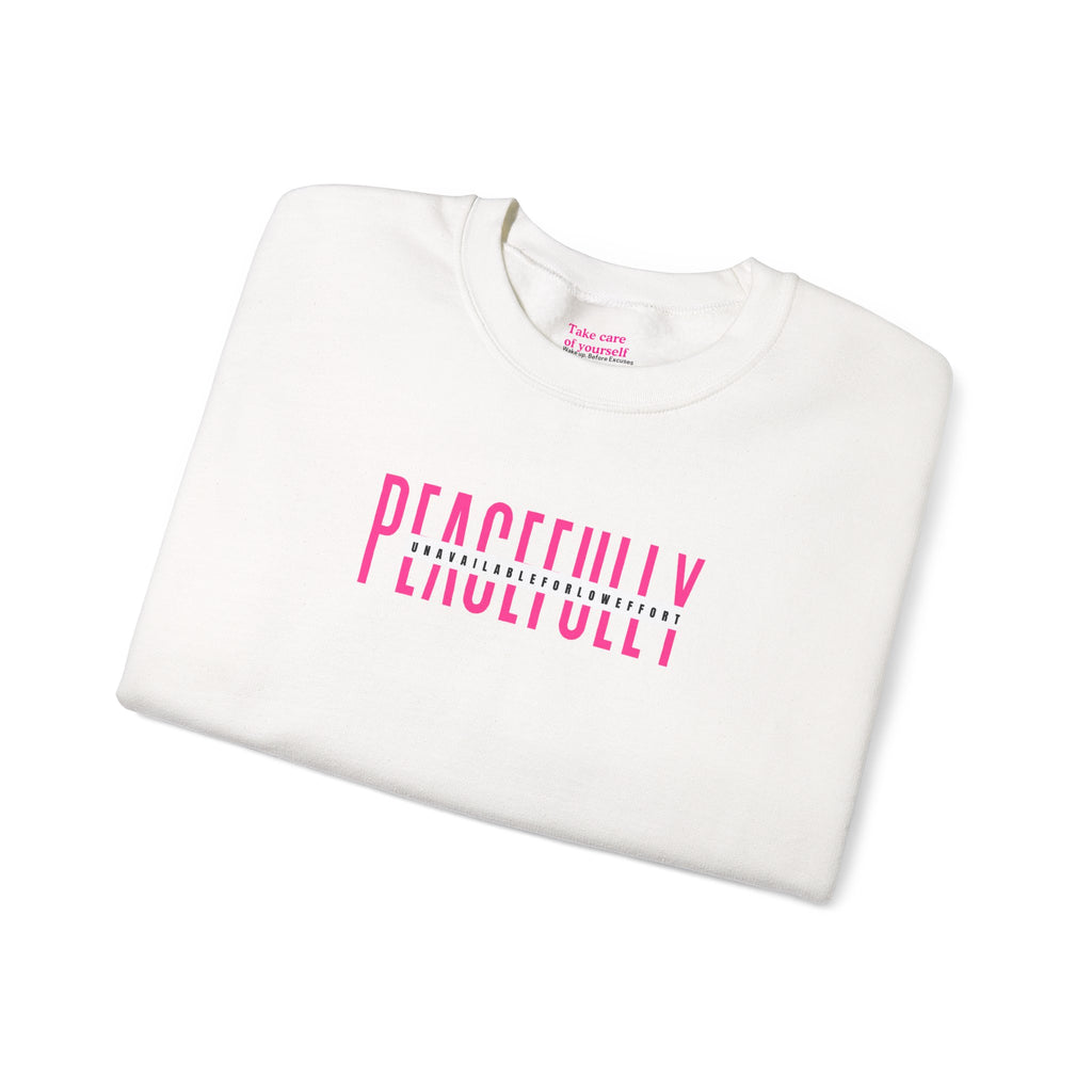 Peacefully crewneck sweatshirt | minimal pink text