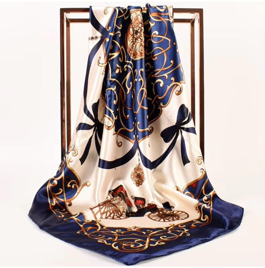 1pc Navy Aura Protector: Silky Satin Boho Headscarf